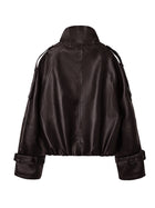 Women's Double-Breasted Faux Leather Cropped Jacket