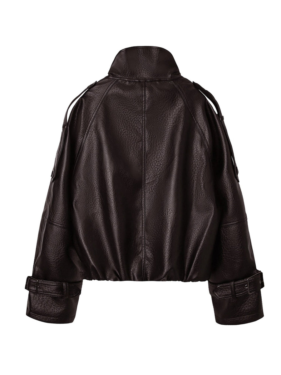 Women's Double-Breasted Faux Leather Cropped Jacket