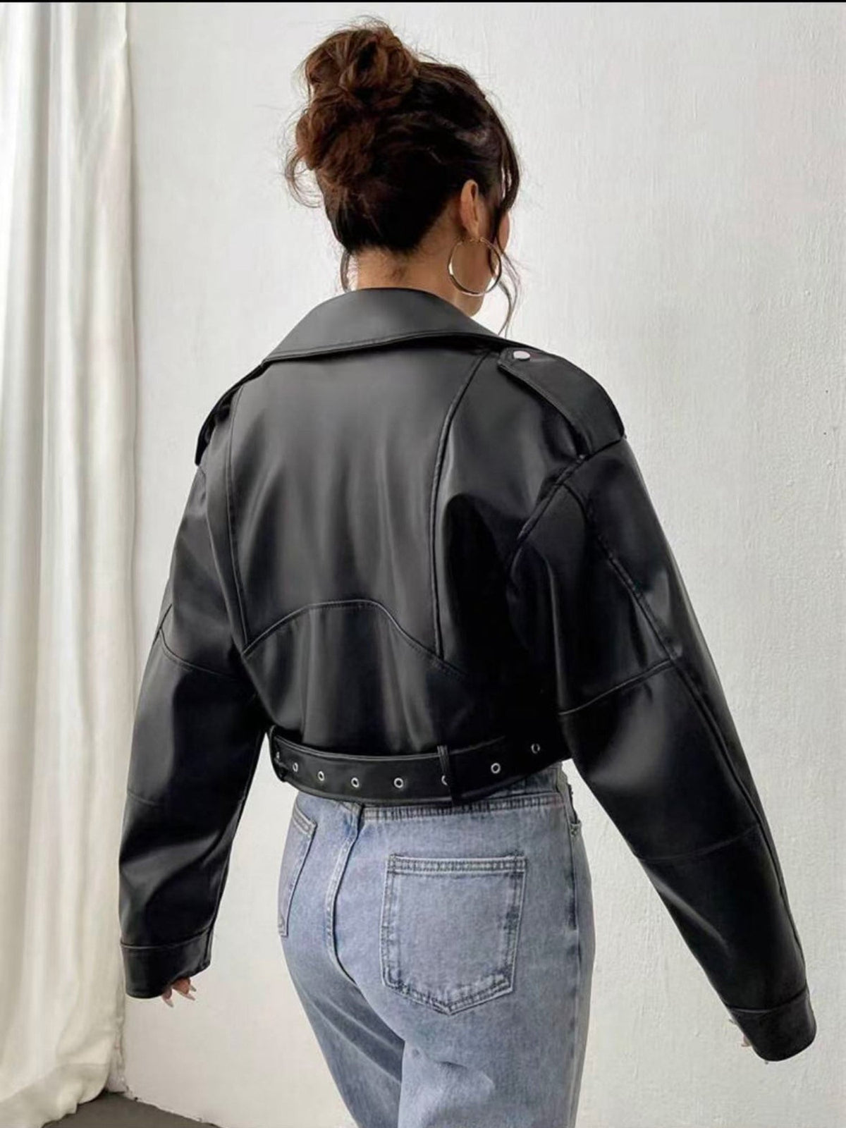 Women's Cropped Faux Leather Moto Jacket