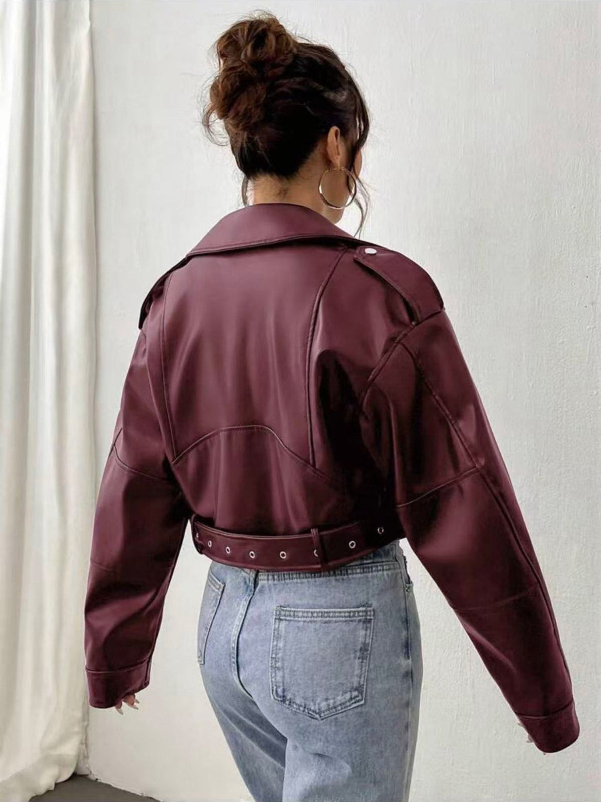 Women's Cropped Faux Leather Moto Jacket