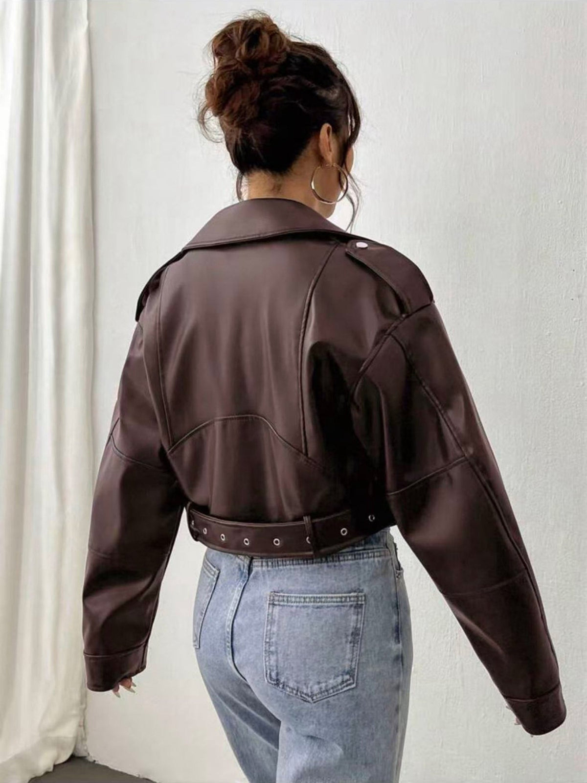 Women's Cropped Faux Leather Moto Jacket