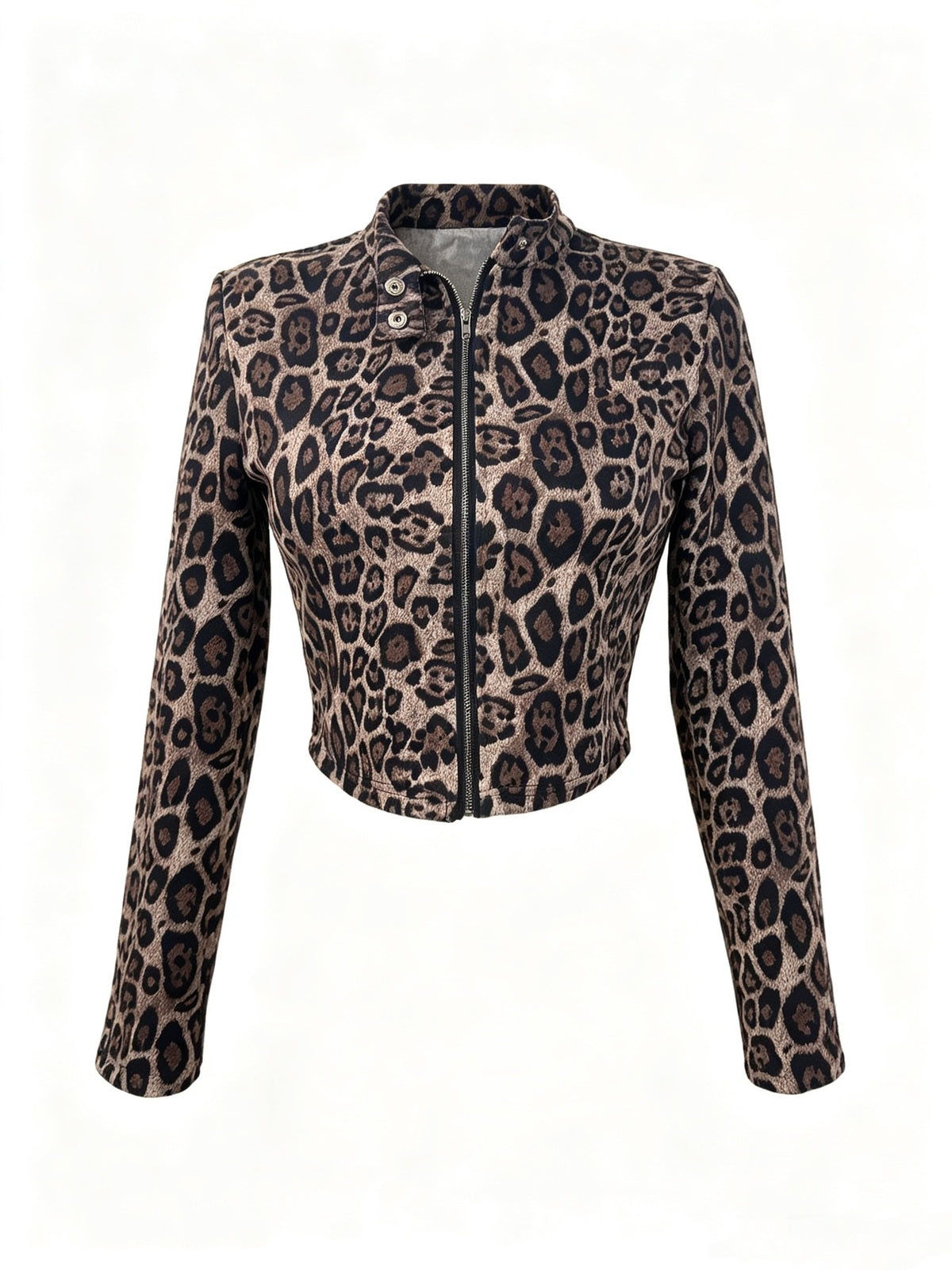 Women's Leopard Print Cropped Stand Collar Jacket