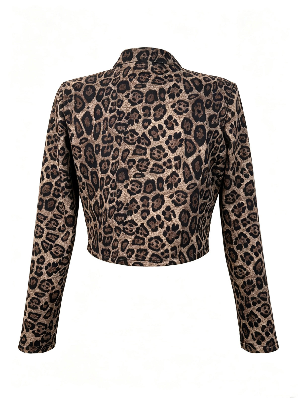 Women's Leopard Print Cropped Stand Collar Jacket