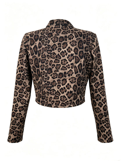 Women's Leopard Print Cropped Stand Collar Jacket
