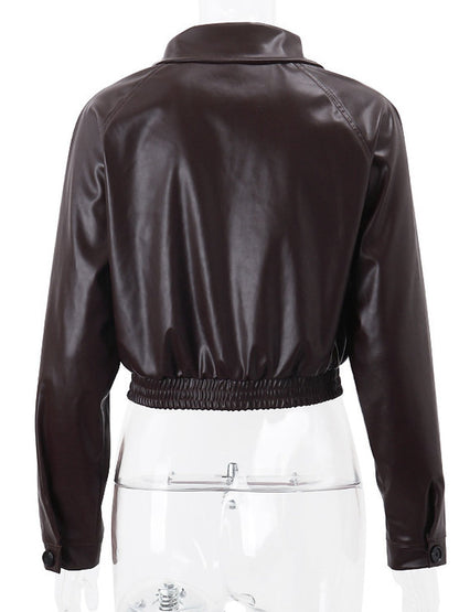 Women's Faux Leather Cropped Moto Jacket