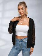 Black Lace Sleeve Bomber Jacket