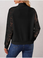 Black Lace Sleeve Bomber Jacket