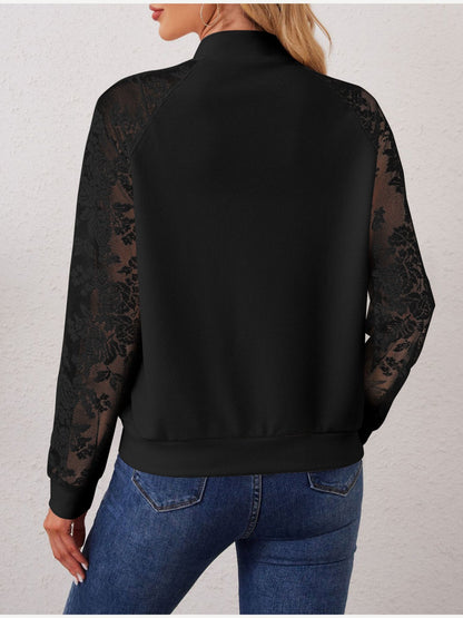 Black Lace Sleeve Bomber Jacket