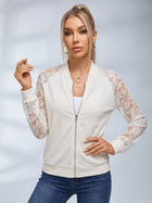 Black Lace Sleeve Bomber Jacket