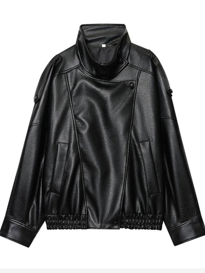 Women's Faux Leather Asymmetric Zip Cropped Jacket