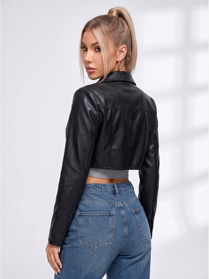 Cropped Faux Leather Biker Jacket