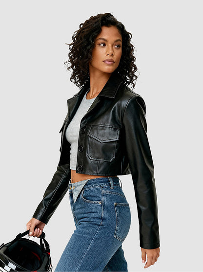 Cropped Faux Leather Biker Jacket
