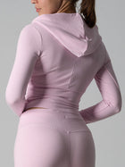 Fitted Zip-Up Hooded Crop Top with Thumbhole Cuffs