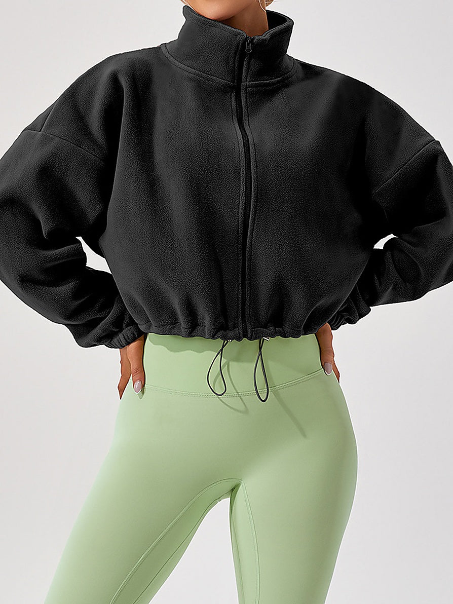 Cropped Fleece Full-Zip Jacket with Stand Collar
