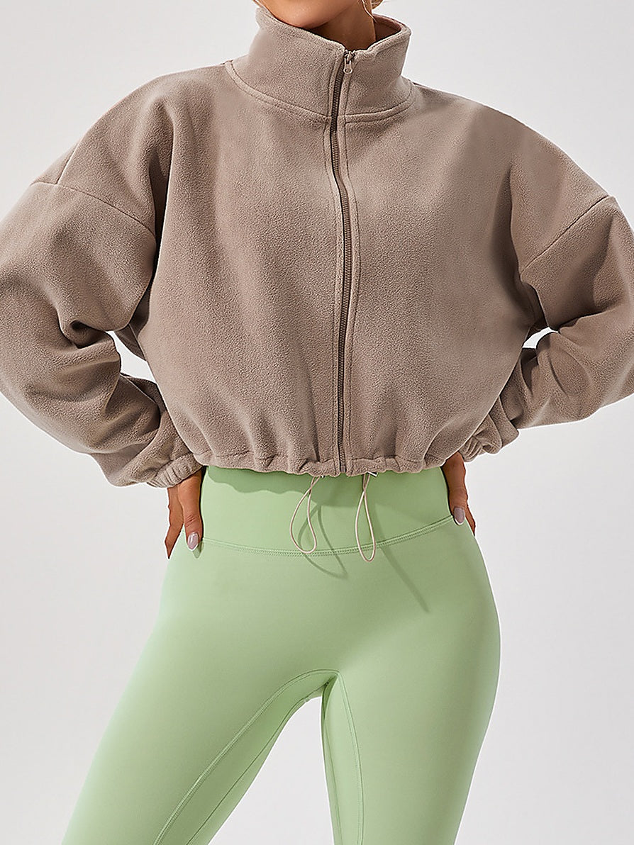 Cropped Fleece Full-Zip Jacket with Stand Collar