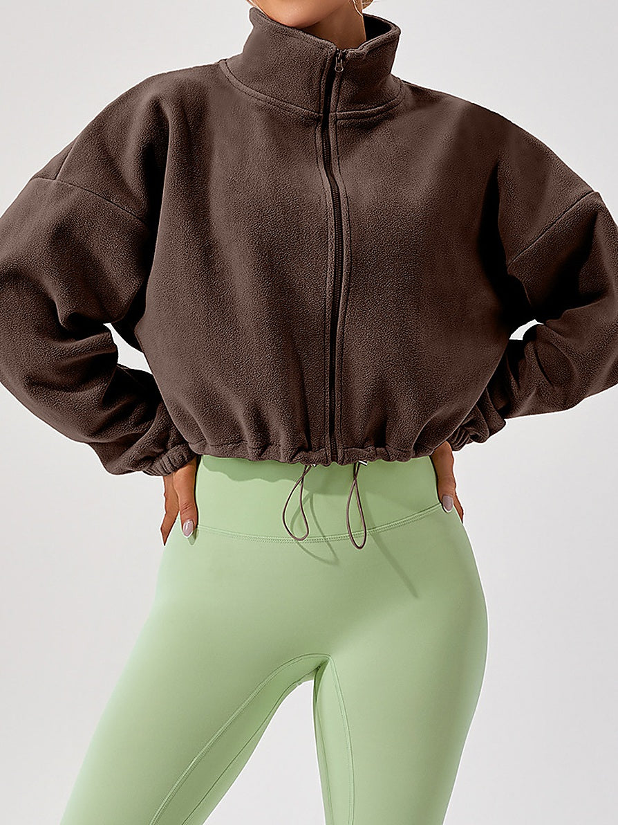 Cropped Fleece Full-Zip Jacket with Stand Collar