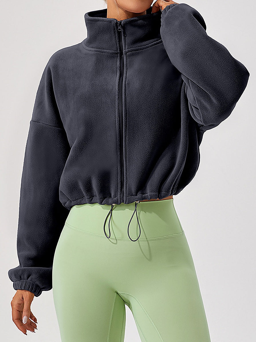 Cropped Fleece Full-Zip Jacket with Stand Collar