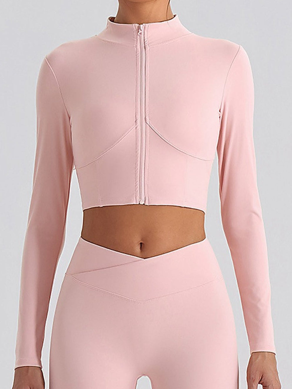 Women's Pink Full-Zip Mock Neck Cropped Sports Jacket