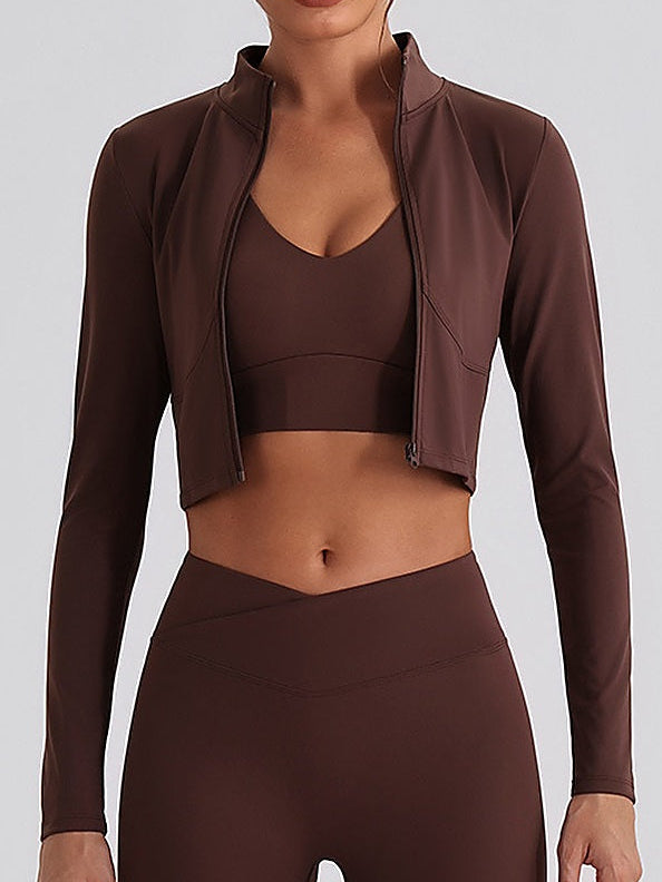 Women's Pink Full-Zip Mock Neck Cropped Sports Jacket
