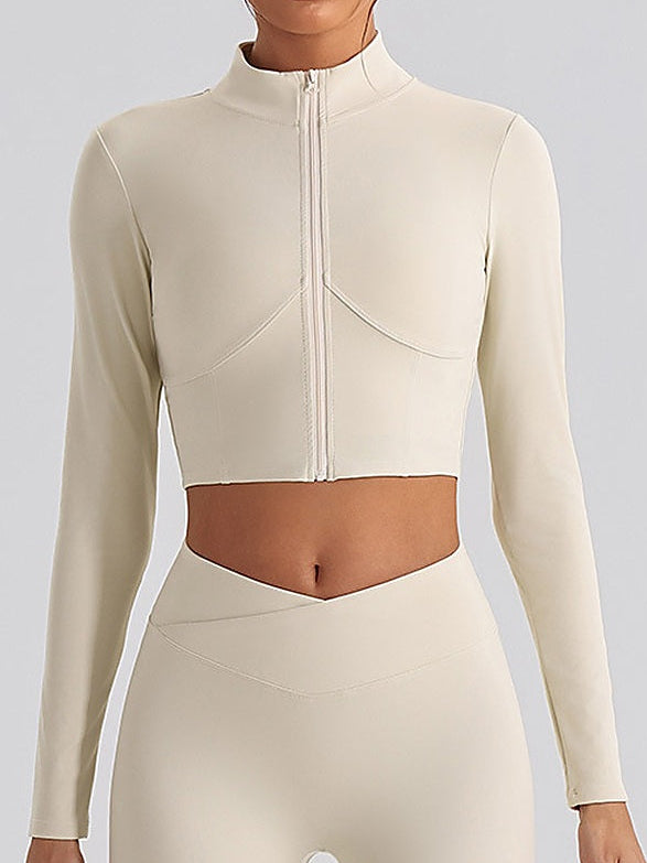 Women's Pink Full-Zip Mock Neck Cropped Sports Jacket