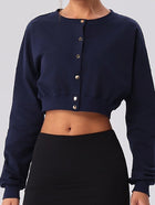 Cropped Button-Front Sweatshirt Cardigan
