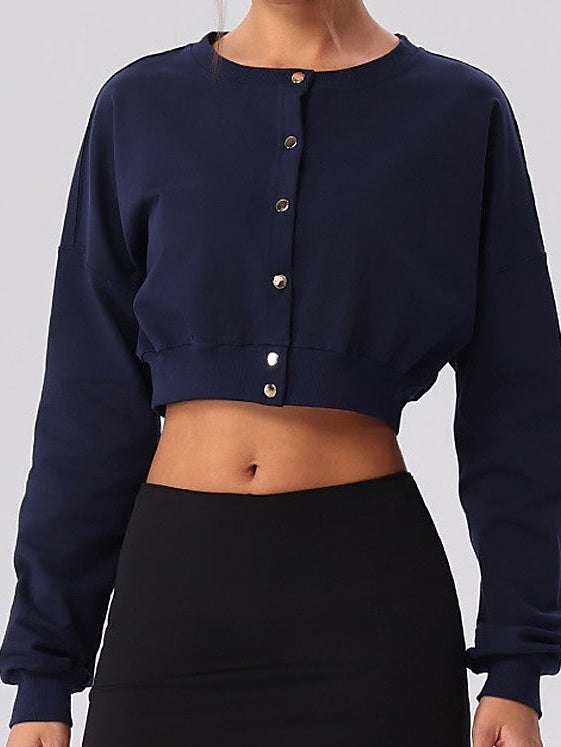 Cropped Button-Front Sweatshirt Cardigan