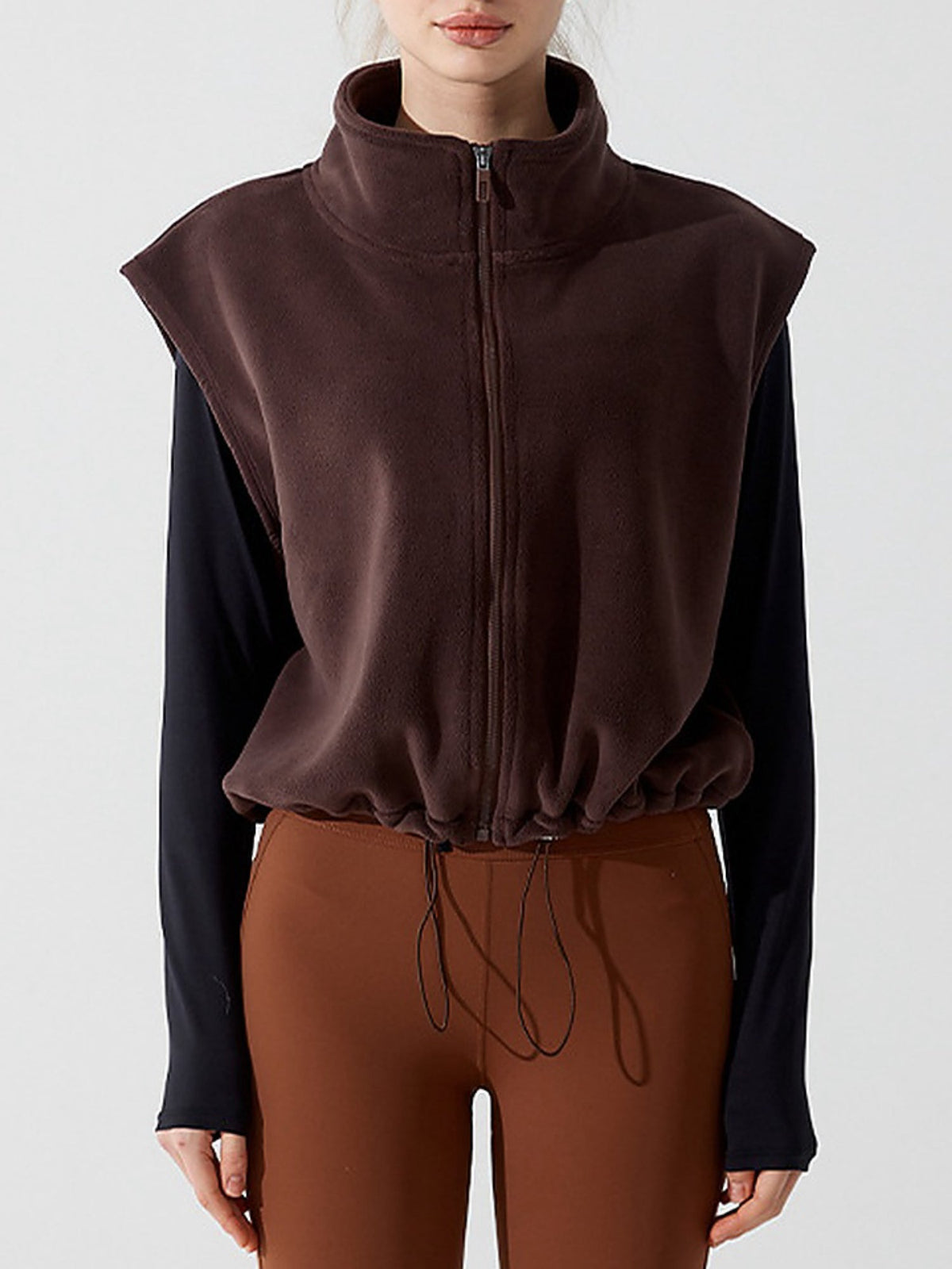 Women's Fleece Stand Collar Full-Zip Cropped Vest