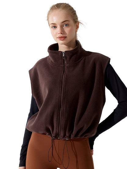Women's Fleece Stand Collar Full-Zip Cropped Vest