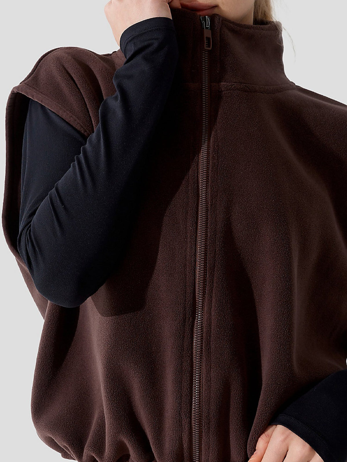Women's Fleece Stand Collar Full-Zip Cropped Vest