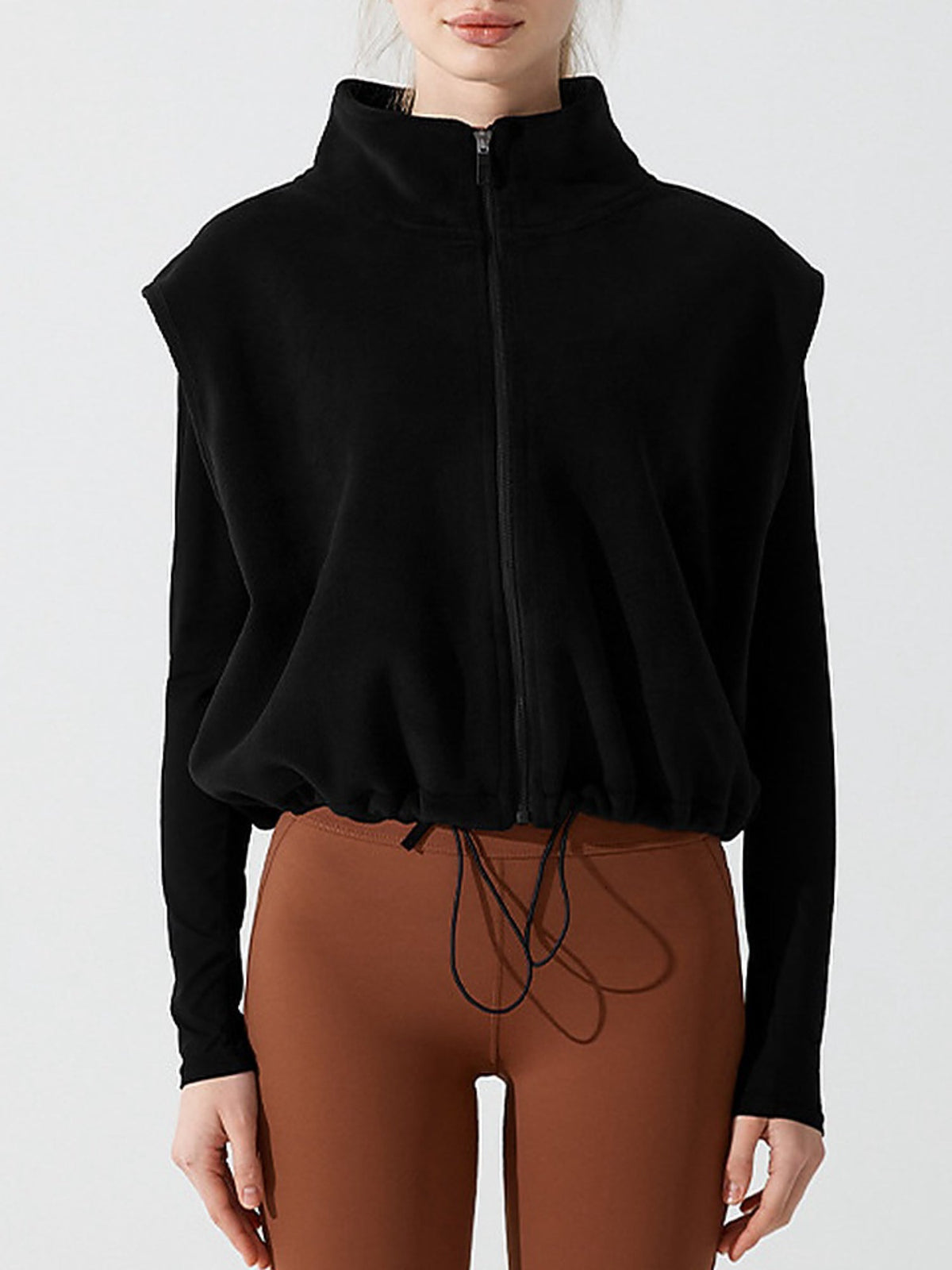 Women's Fleece Stand Collar Full-Zip Cropped Vest