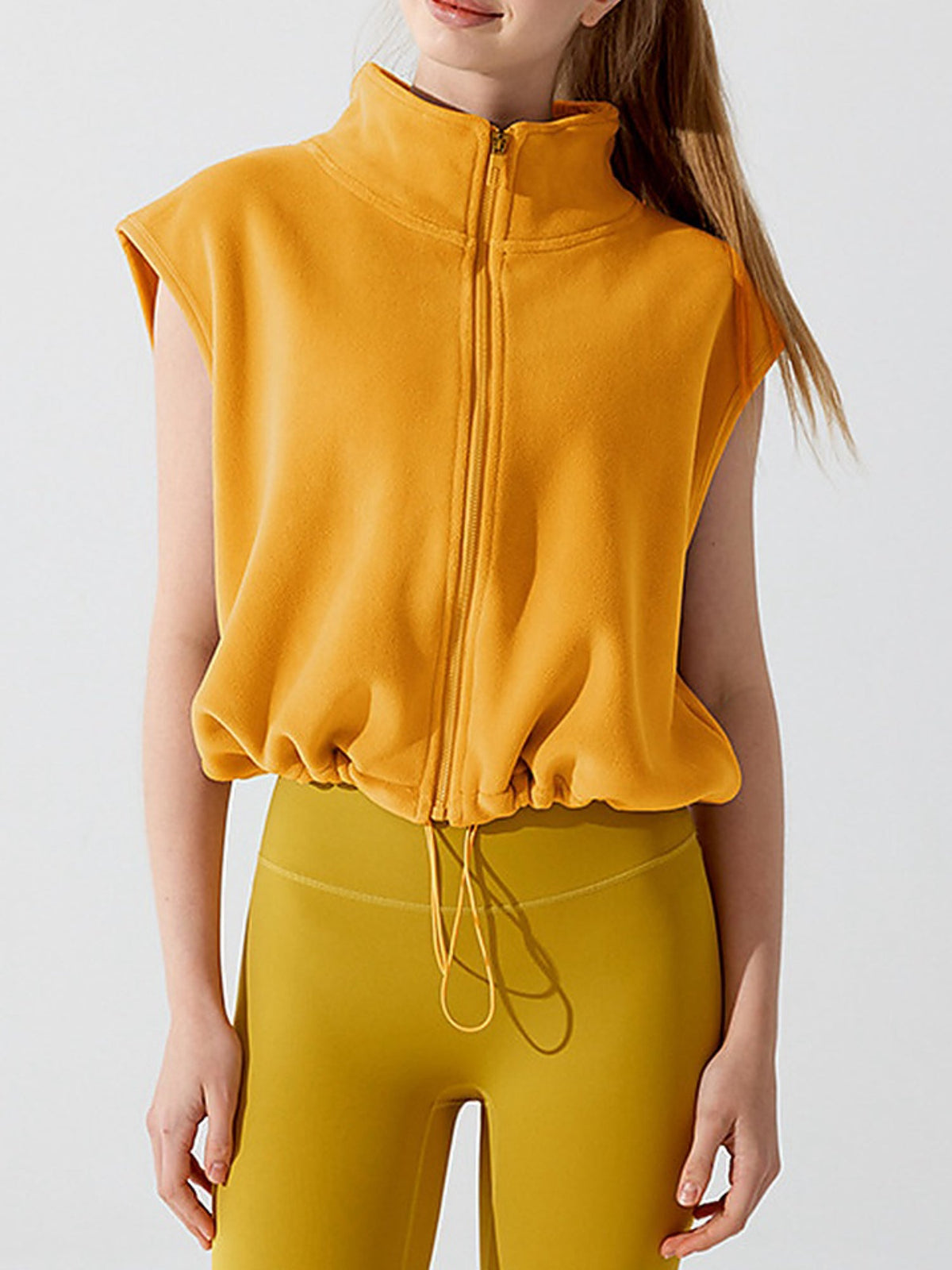 Women's Fleece Stand Collar Full-Zip Cropped Vest