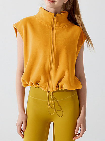 Women's Fleece Stand Collar Full-Zip Cropped Vest