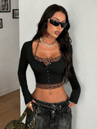 Leopard Halter Fake Two-Piece Crop Top