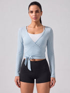 Women's Cropped Long Sleeve Wrap Tie Yoga Top