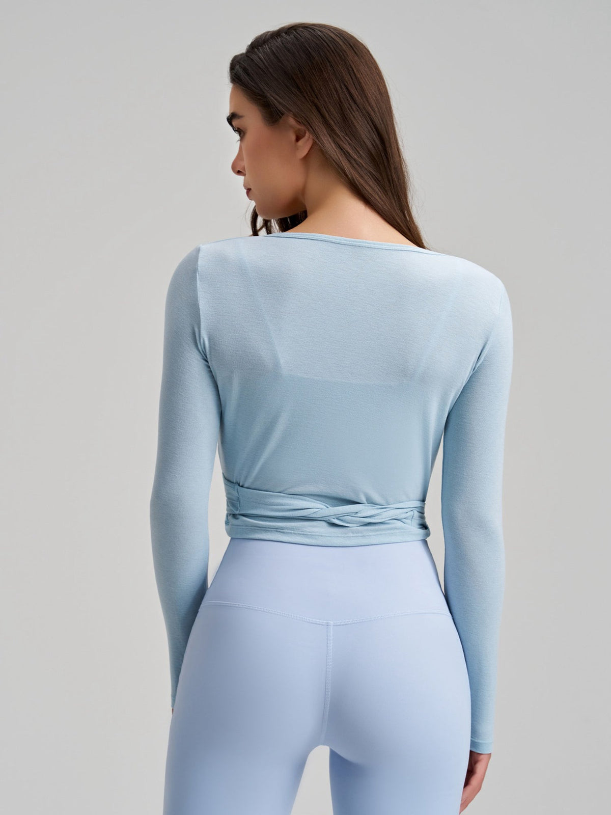 Women's Cropped Long Sleeve Wrap Tie Yoga Top