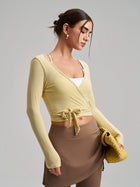 Women's Cropped Long Sleeve Wrap Tie Yoga Top
