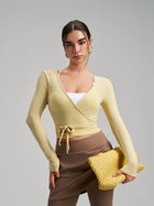 Women's Cropped Long Sleeve Wrap Tie Yoga Top