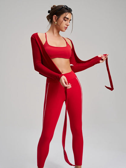 Women's Cropped Long Sleeve Wrap Tie Yoga Top