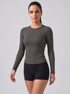 Women's Long Sleeve Crew Neck Top with Built-in Bra
