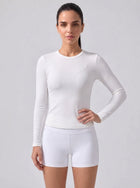 Women's Long Sleeve Crew Neck Top with Built-in Bra
