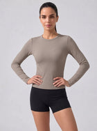 Women's Long Sleeve Crew Neck Top with Built-in Bra