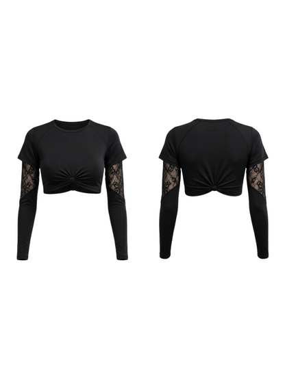 Long Sleeve Mesh Lace Slim Fit Sport Top