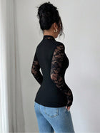 Lace Patchwork Sweetheart Neck Long Sleeve Knit Top