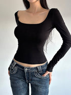 Lace Back Scoop Neck Cropped Long Sleeve Top