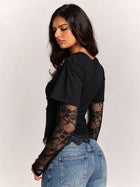 Lace Spliced Ruched T-Shirt with Thumbholes