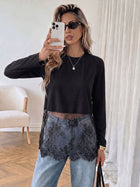 Lace Panel Cropped Long Sleeve T-Shirt