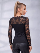 Lace Yoke Boat Neck Long Sleeve Top