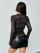 Sheer Lace Mock Neck Long Sleeve Top