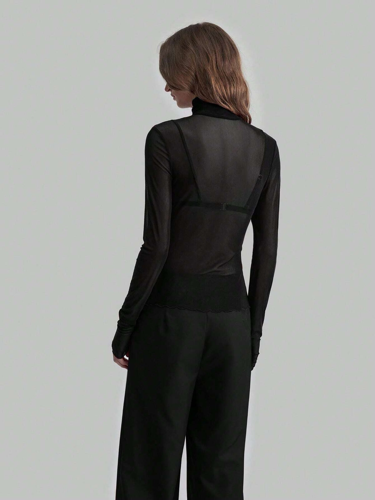 Sheer Mesh Fitted Turtleneck Top