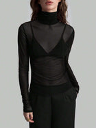 Sheer Mesh Fitted Turtleneck Top